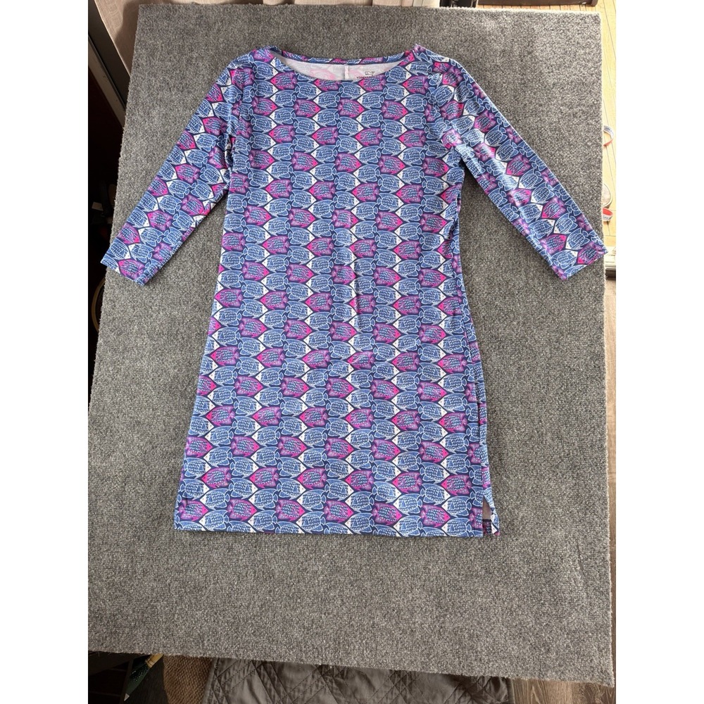Vineyard Vines Angelfish Dress M Medium Pink Blue Performance Shift Knit Stretch